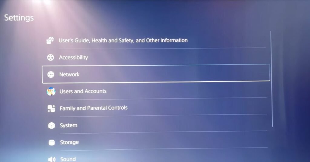Select on network in ps5 setting
